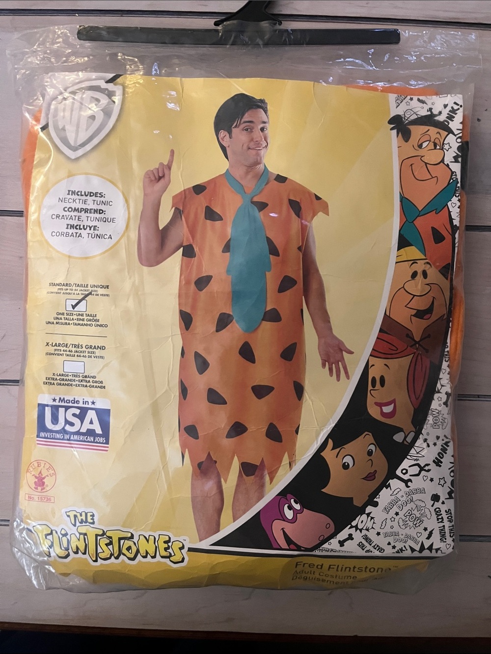 Fred Flintstone Men’s Orange Tunic Costume with Blue Tie - Standard Size
